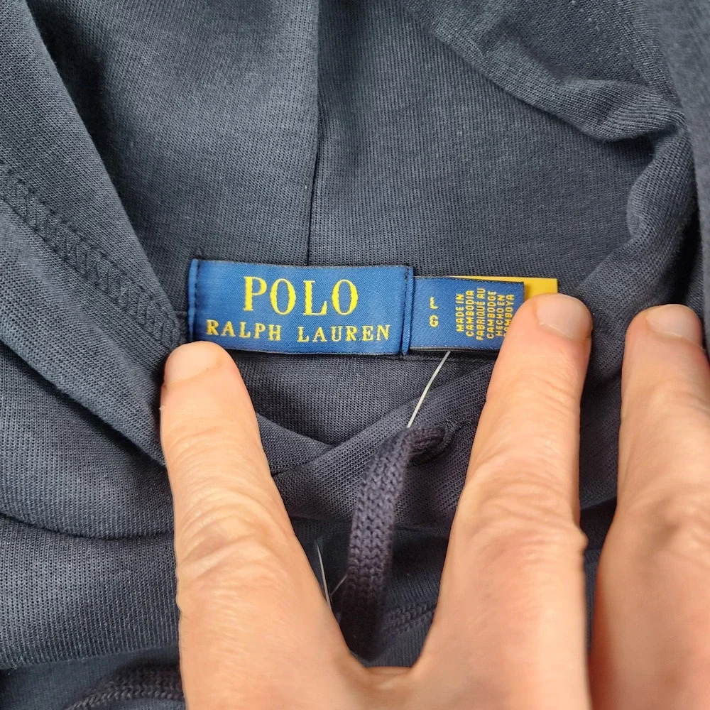 Polo Ralph Lauren Leather Pony Double Knit Hoodie Men's L Navy NWT